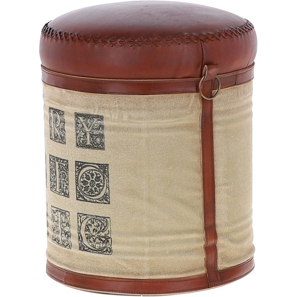 Leather Tonic Stool Brown: M-21289 - Image 2