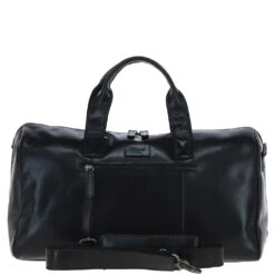 Leather Travel Weekend Duffle Bag Black: P-68