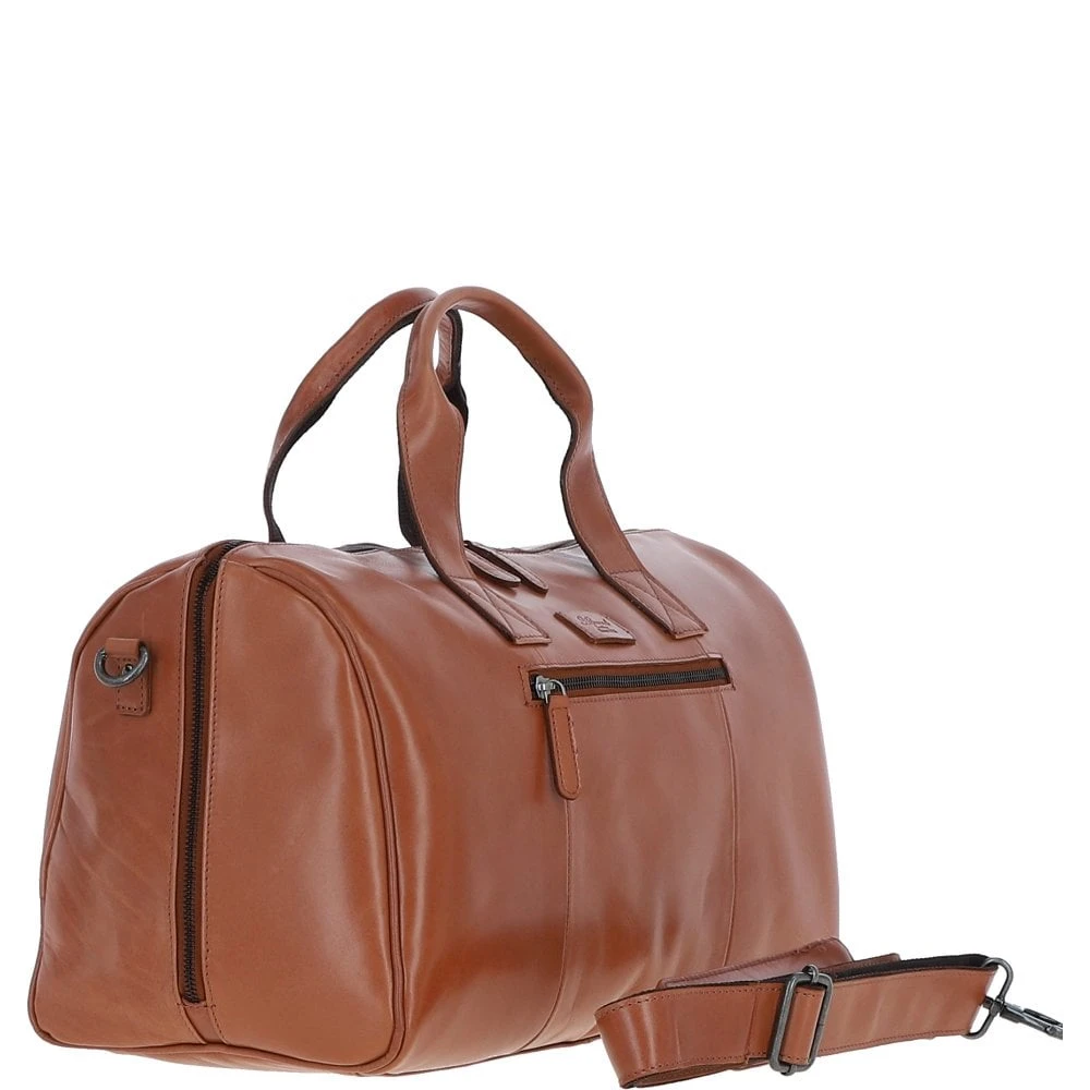 Leather Travel Weekend Duffle Bag Tan: P-68 - Image 4