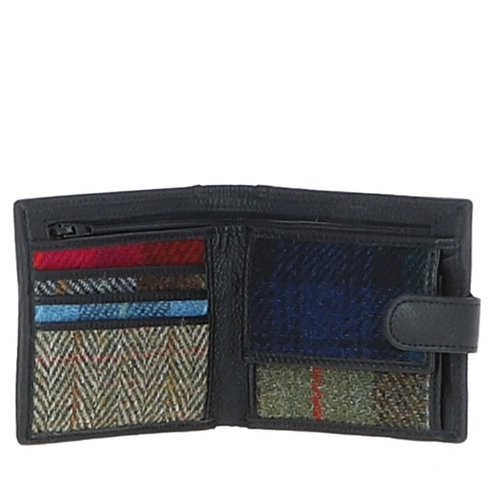 Leather X Harris Tweed Bi-Fold Wallet Black/Mix: TW-80-23-BM - Image 2