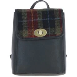 Leather X Harris Tweed Compact Backpack Black/Green/Red: TW-65-07-BR