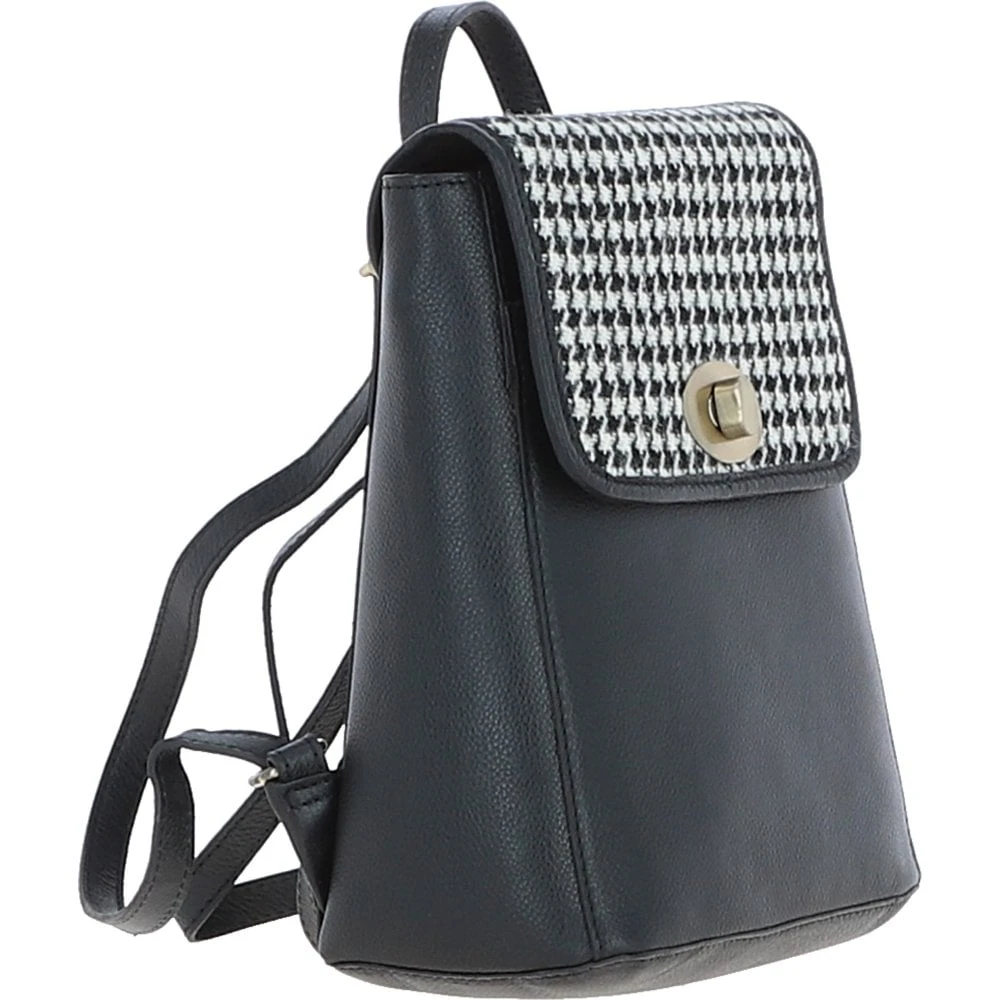 Leather X Harris Tweed Compact Backpack Black/White: TW-65-12-BW - Image 4