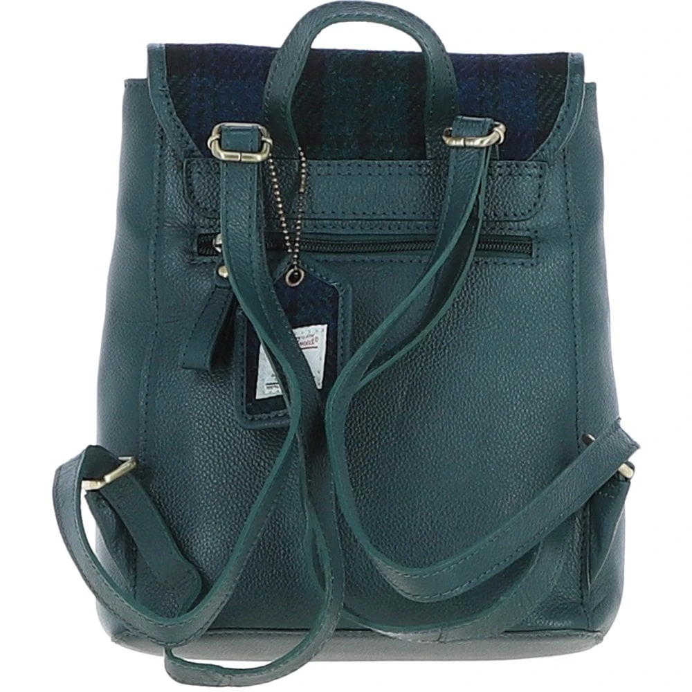 Leather X Harris Tweed Compact Backpack Green/Watch: TW-65-18-GW - Image 3