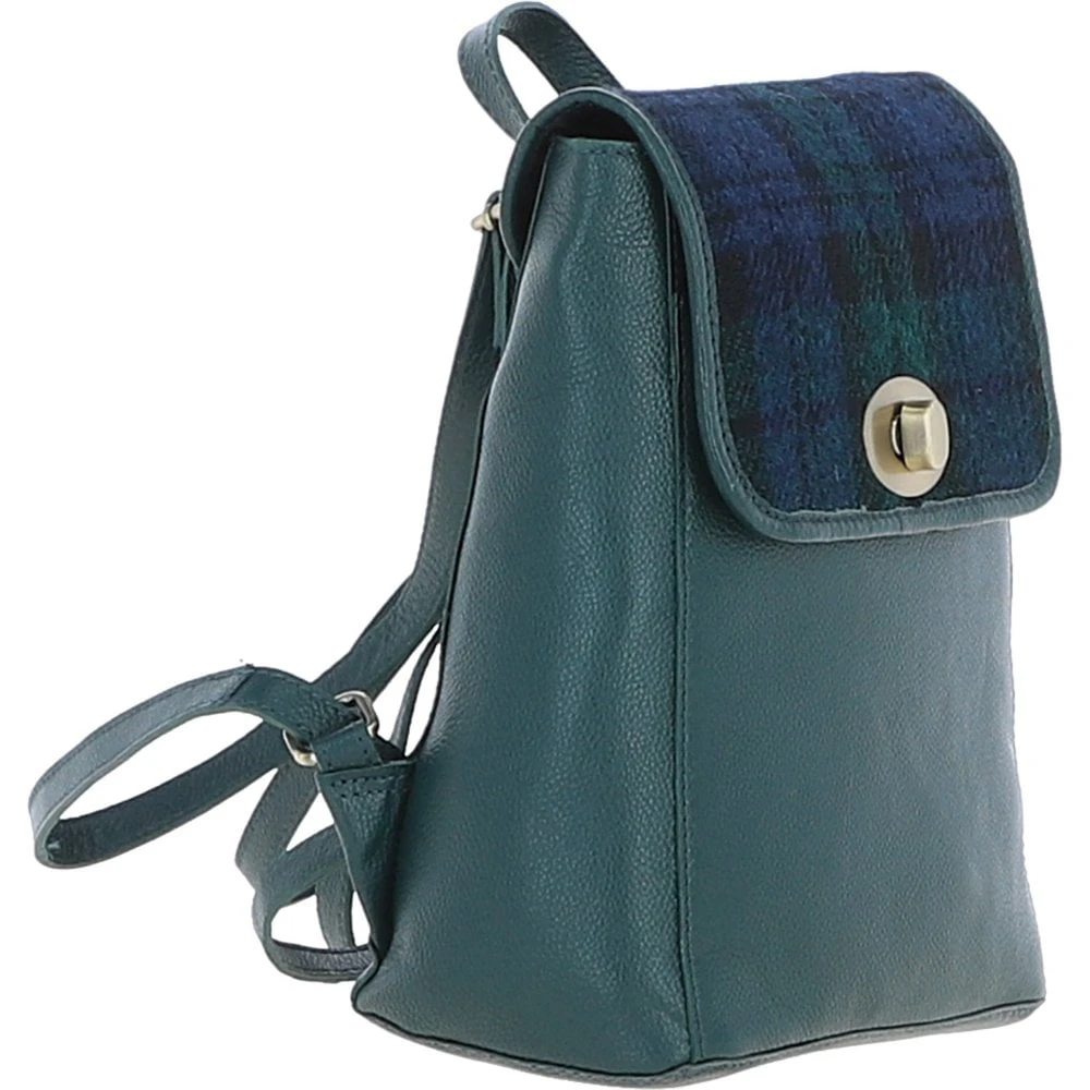Leather X Harris Tweed Compact Backpack Green/Watch: TW-65-18-GW - Image 4
