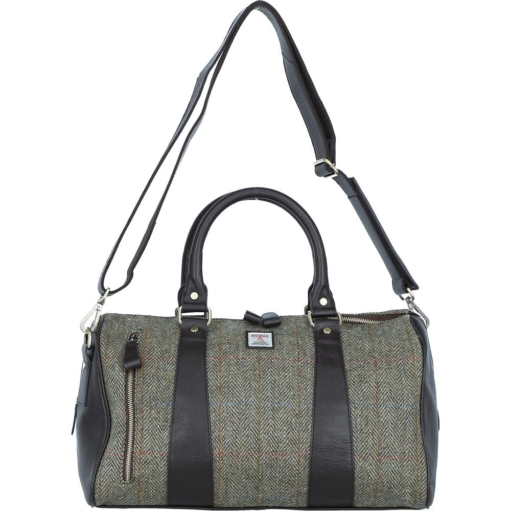 Leather X Harris Tweed Doctor Holdall Brown/Green: TW-46-09-BG
