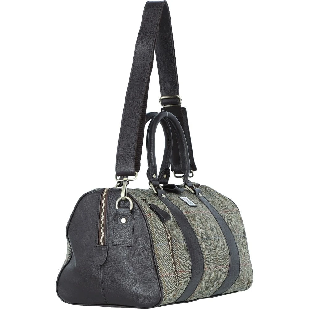 Leather X Harris Tweed Doctor Holdall Brown/Green: TW-46-09-BG - Image 4
