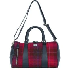 Leather X Harris Tweed Doctor Holdall Navy/Pink: TW-46-06-NP