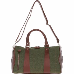 Leather X Harris Tweed Doctor Holdall Tan/Green Check: TW-46-10-TGNH