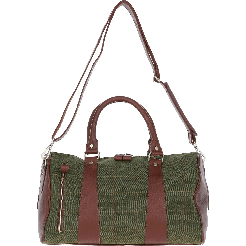 Leather X Harris Tweed Doctor Holdall Tan/Green Check: TW-46-10-TGNH