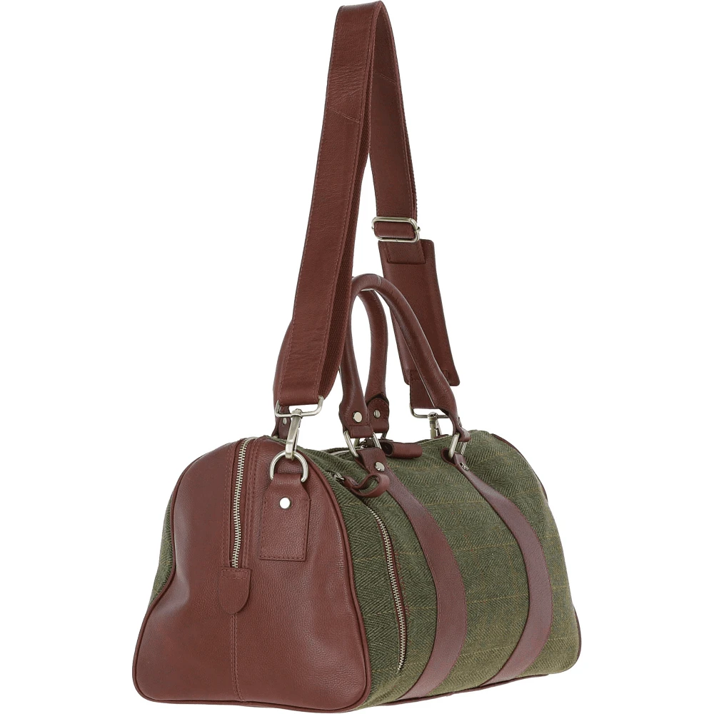 Leather X Harris Tweed Doctor Holdall Tan/Green Check: TW-46-10-TGNH - Image 3