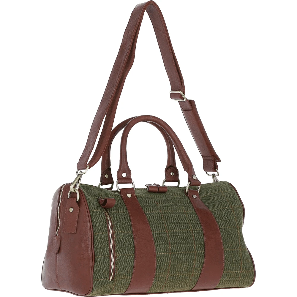 Leather X Harris Tweed Doctor Holdall Tan/Green Check: TW-46-10-TGNH - Image 4