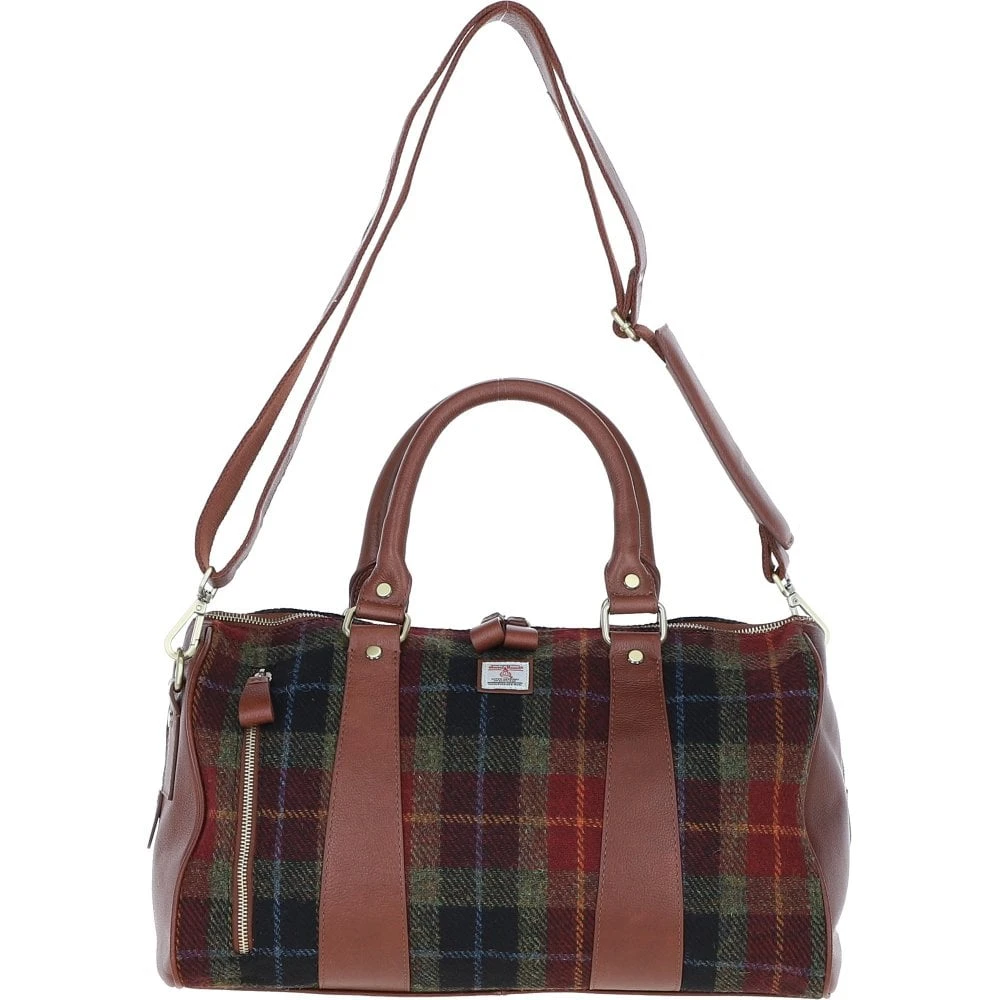 Leather X Harris Tweed Doctor Holdall Tan/Green/Red: TW-46-08-TR