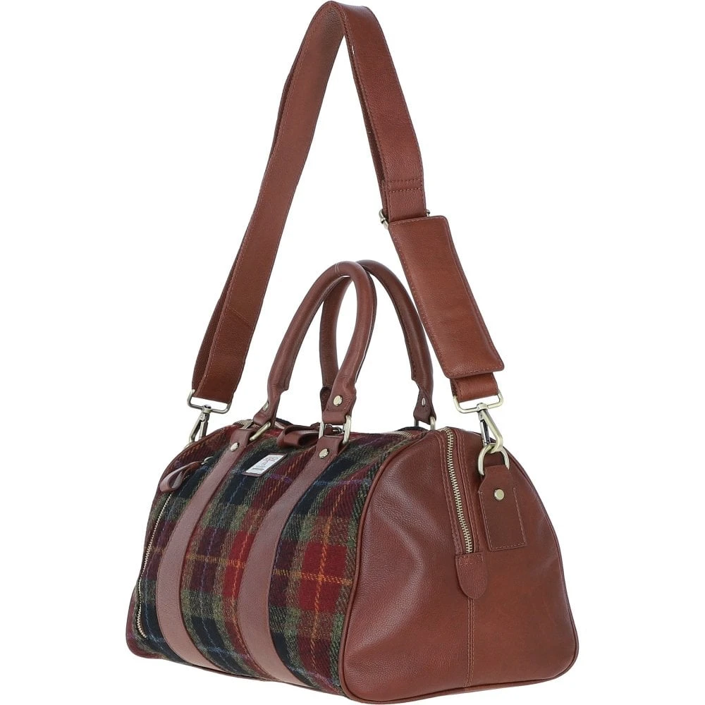 Leather X Harris Tweed Doctor Holdall Tan/Green/Red: TW-46-08-TR - Image 2