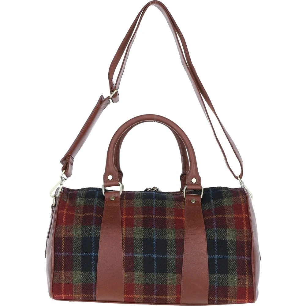 Leather X Harris Tweed Doctor Holdall Tan/Green/Red: TW-46-08-TR - Image 3