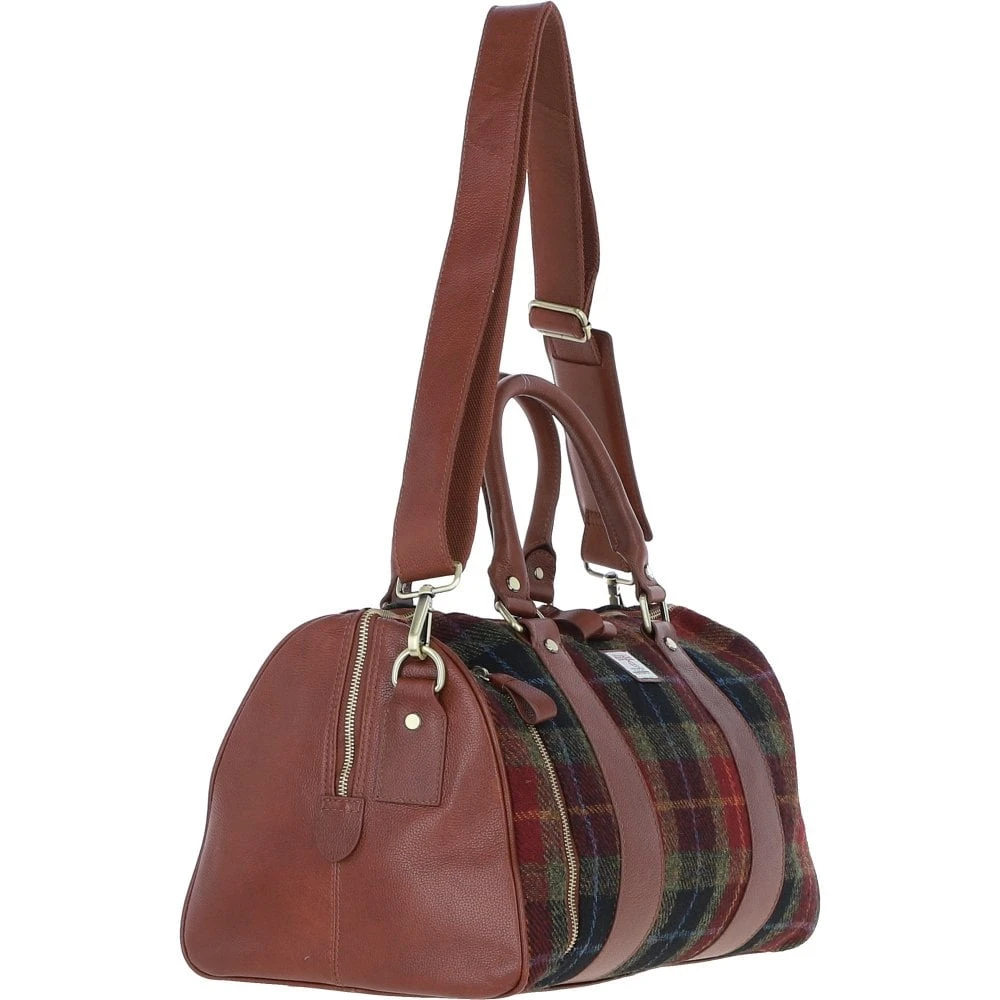 Leather X Harris Tweed Doctor Holdall Tan/Green/Red: TW-46-08-TR - Image 4