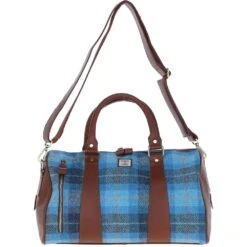 Leather X Harris Tweed Doctor Holdall Tan/LT Blue: TW-46-05-TB