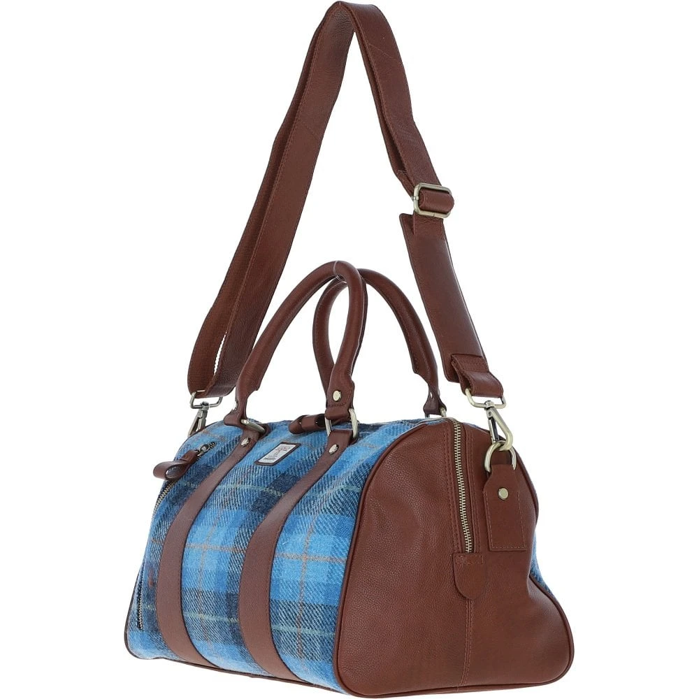 Leather X Harris Tweed Doctor Holdall Tan/LT Blue: TW-46-05-TB - Image 2