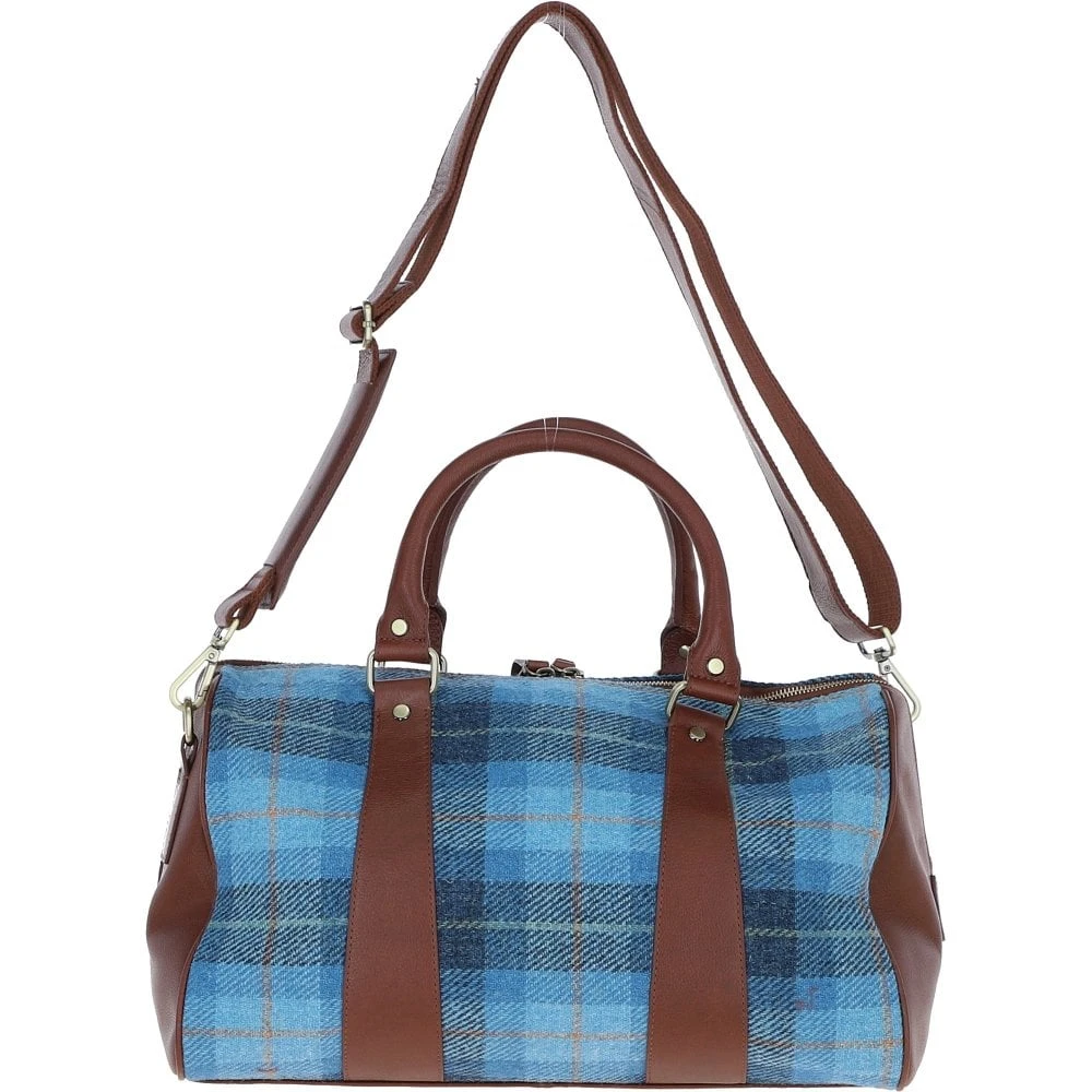 Leather X Harris Tweed Doctor Holdall Tan/LT Blue: TW-46-05-TB - Image 3
