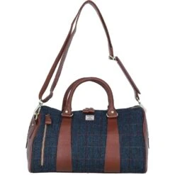 Leather X Harris Tweed Doctor Holdall Tan/Navy: TW-46-11-TN