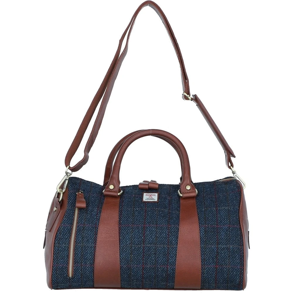 Leather X Harris Tweed Doctor Holdall Tan/Navy: TW-46-11-TN