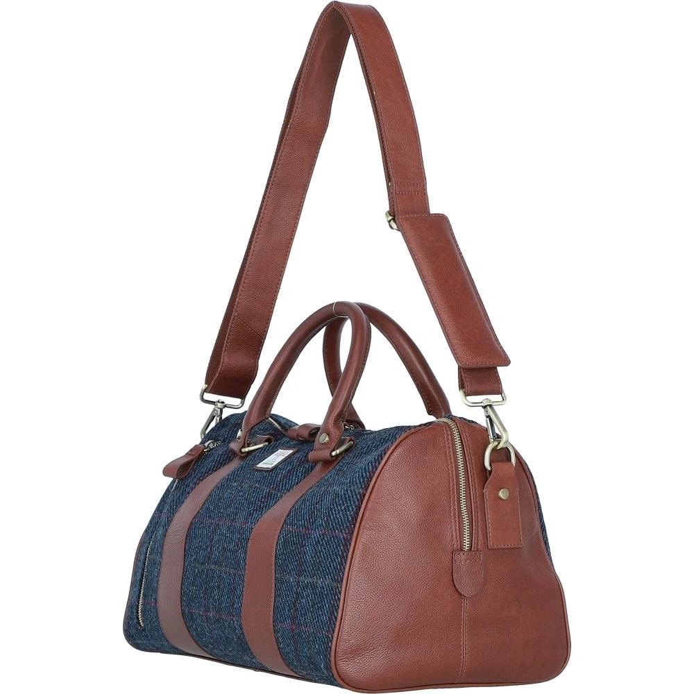 Leather X Harris Tweed Doctor Holdall Tan/Navy: TW-46-11-TN - Image 2