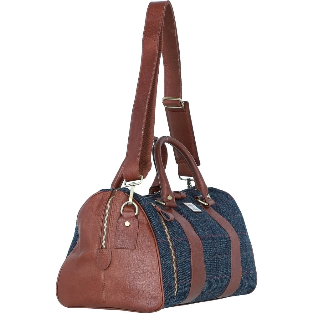 Leather X Harris Tweed Doctor Holdall Tan/Navy: TW-46-11-TN - Image 4