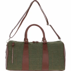Leather X Harris Tweed Large Holdall Tan/Green Check: TW-47-10-TGNH