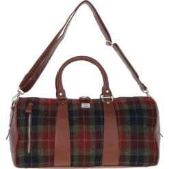 Leather X Harris Tweed Large Holdall Tan/Green/Red: TW-47-08-TR