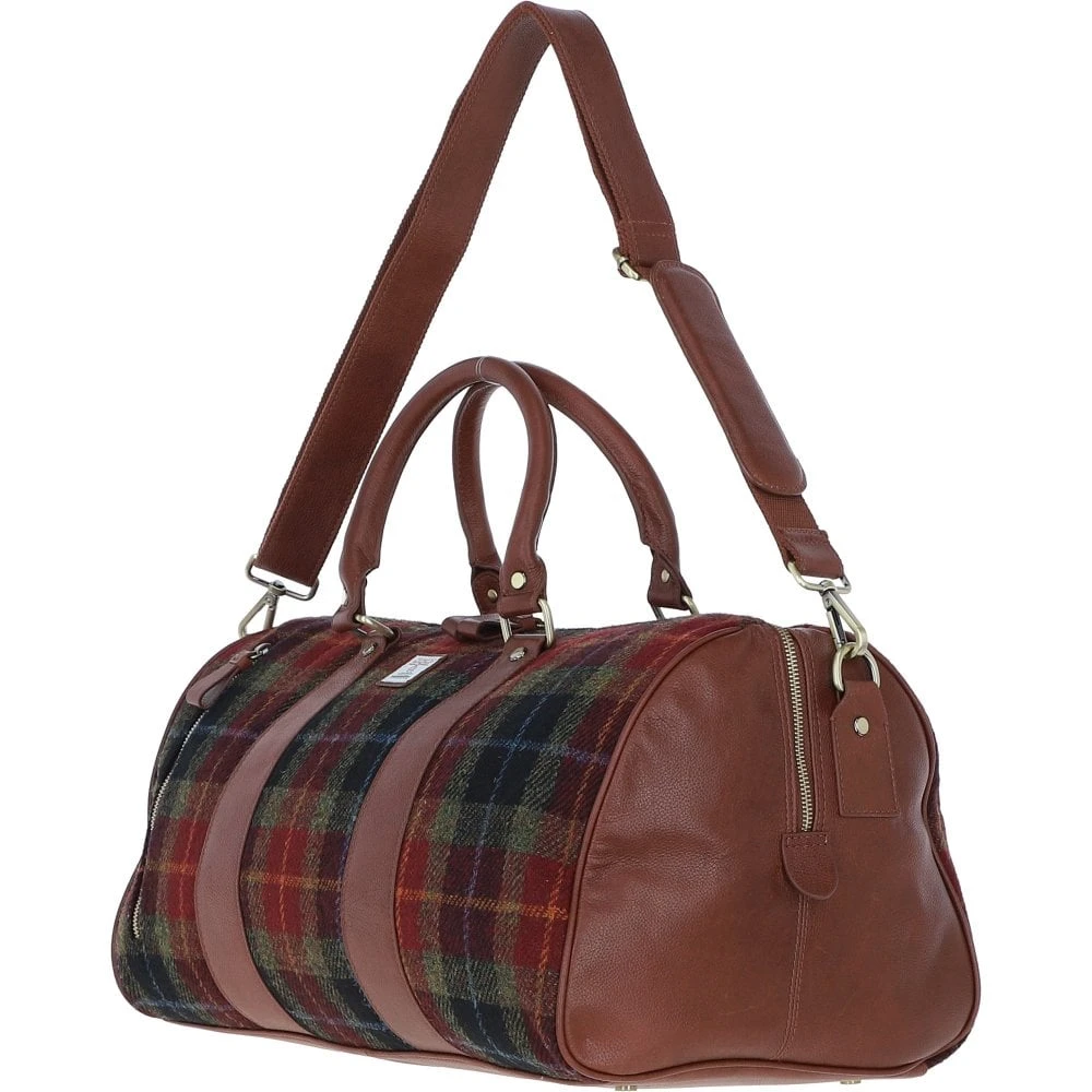 Leather X Harris Tweed Large Holdall Tan/Green/Red: TW-47-08-TR - Image 2