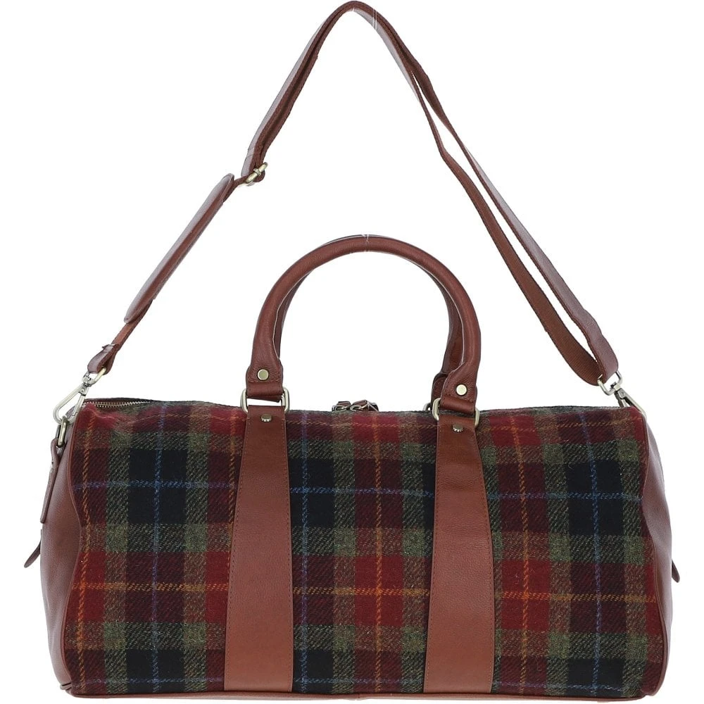 Leather X Harris Tweed Large Holdall Tan/Green/Red: TW-47-08-TR - Image 3