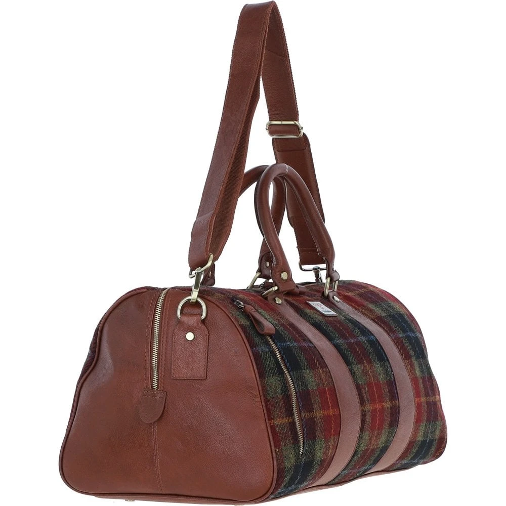 Leather X Harris Tweed Large Holdall Tan/Green/Red: TW-47-08-TR - Image 4