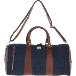 Leather X Harris Tweed Large Holdall Tan/Navy: TW-47-11-TN