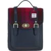 Leather X Harris Tweed Medium Backpack With Twist Lock Navy/Pink: TW-37-06-NP