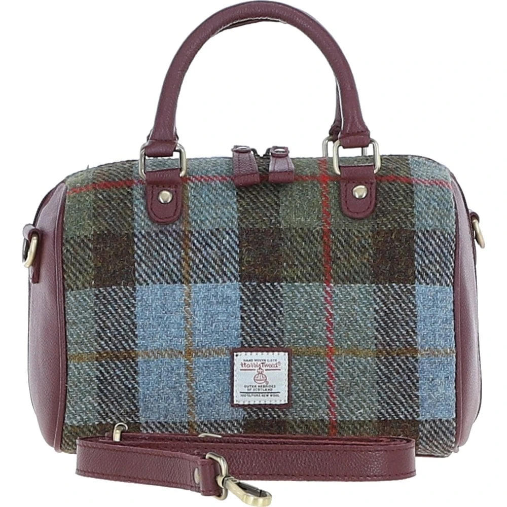Leather X Harris Tweed Medium Barrel Bag Wine/Mcload: TW-62-17-WM