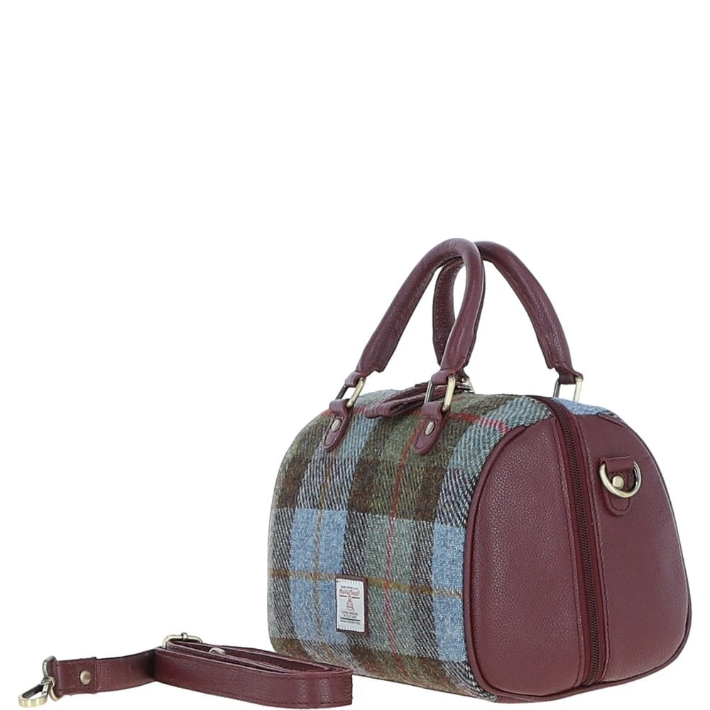 Leather X Harris Tweed Medium Barrel Bag Wine/Mcload: TW-62-17-WM - Image 2