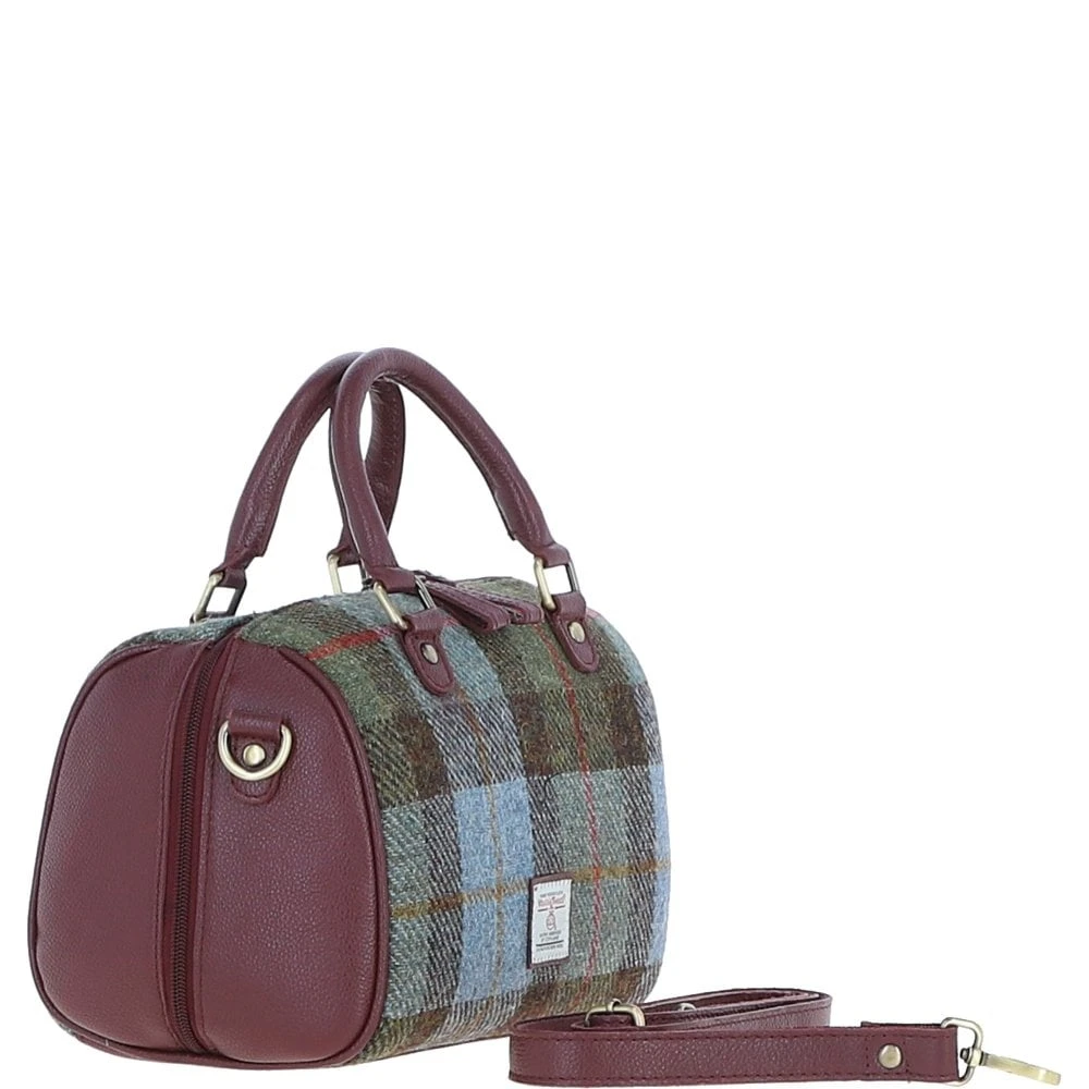 Leather X Harris Tweed Medium Barrel Bag Wine/Mcload: TW-62-17-WM - Image 4