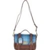 Leather X Harris Tweed Medium Satchel Bag With Twist Lock Tan/LT Blue: TW-34-05-TB