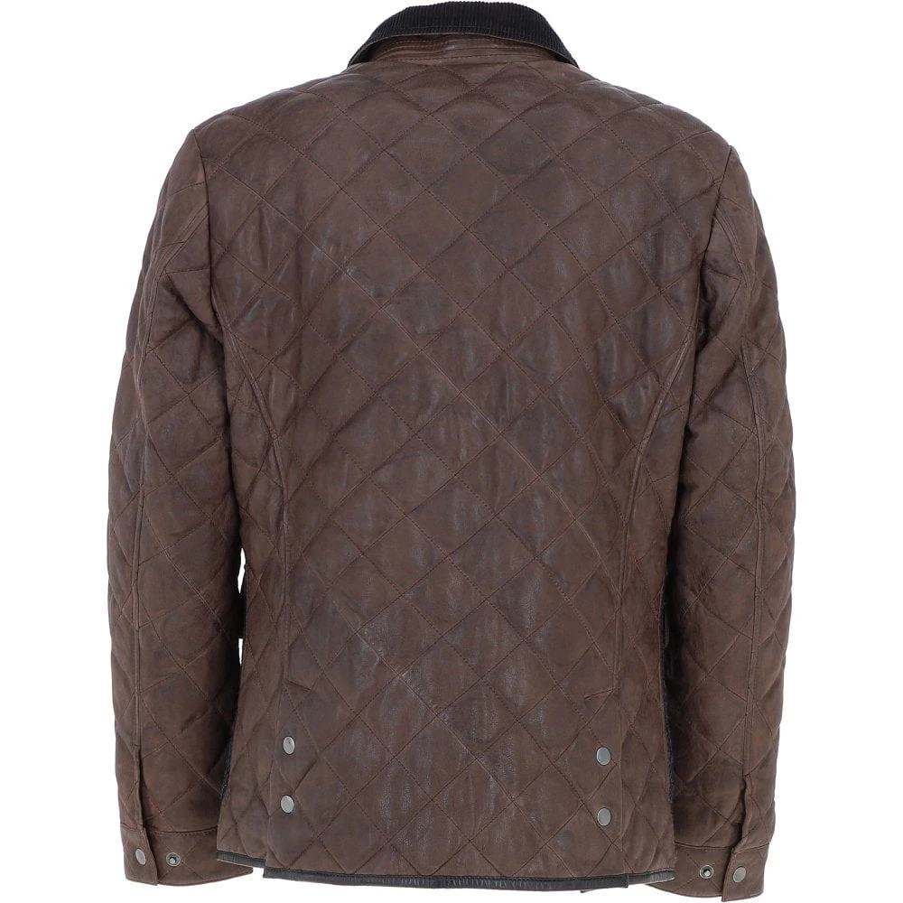 Leather X Harris Tweed Men’s Diamond Quilted Stitch Details Casual Jacket Brown/Navy: TW-907-011-BN - Image 3