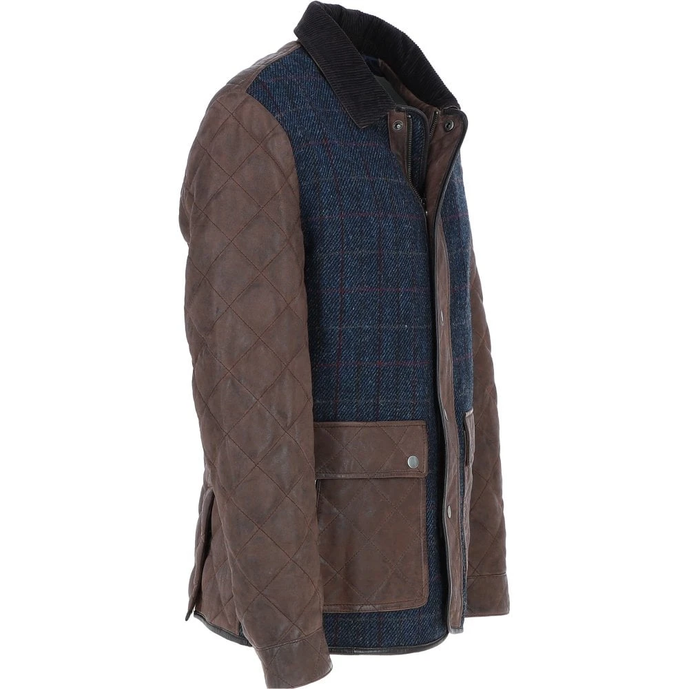 Leather X Harris Tweed Men’s Diamond Quilted Stitch Details Casual Jacket Brown/Navy: TW-907-011-BN - Image 4