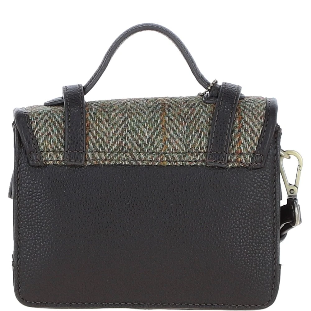 Leather X Harris Tweed Mini Satchel Bag With Twist Lock Brown/Green: TW-32-09-BG - Image 3