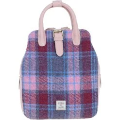 Leather X Harris Tweed Multi-Pocket Backpack Baby-pink/Pink: TW-66-15-BP