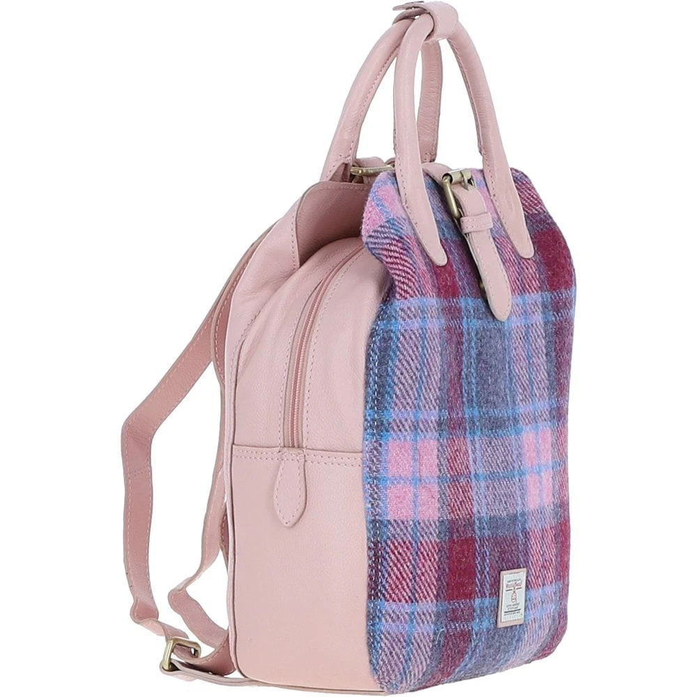 Leather X Harris Tweed Multi-Pocket Backpack Baby-pink/Pink: TW-66-15-BP - Image 4