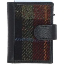Leather X Harris Tweed RFID Secure Wallet Black/Green/Red: TW-16-07-BR