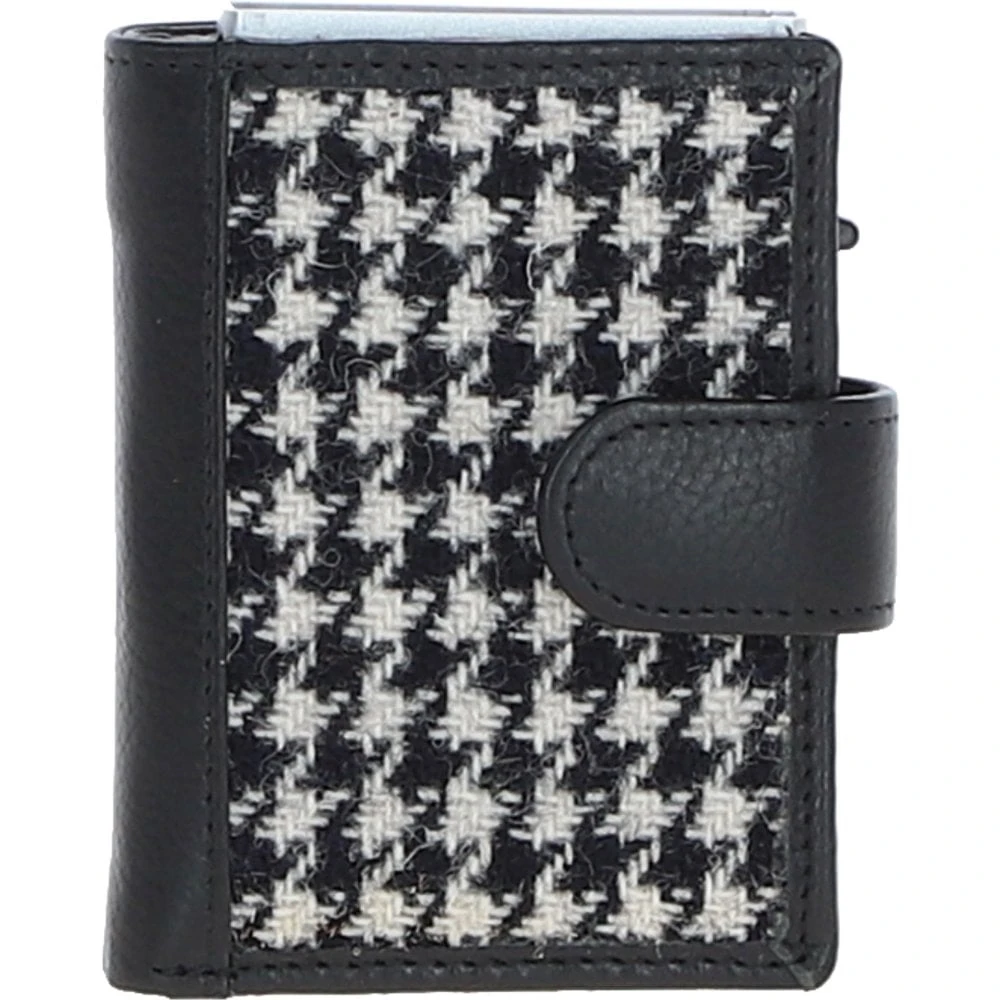 Leather X Harris Tweed RFID Secure Wallet Black/White: TW-16-012-BW