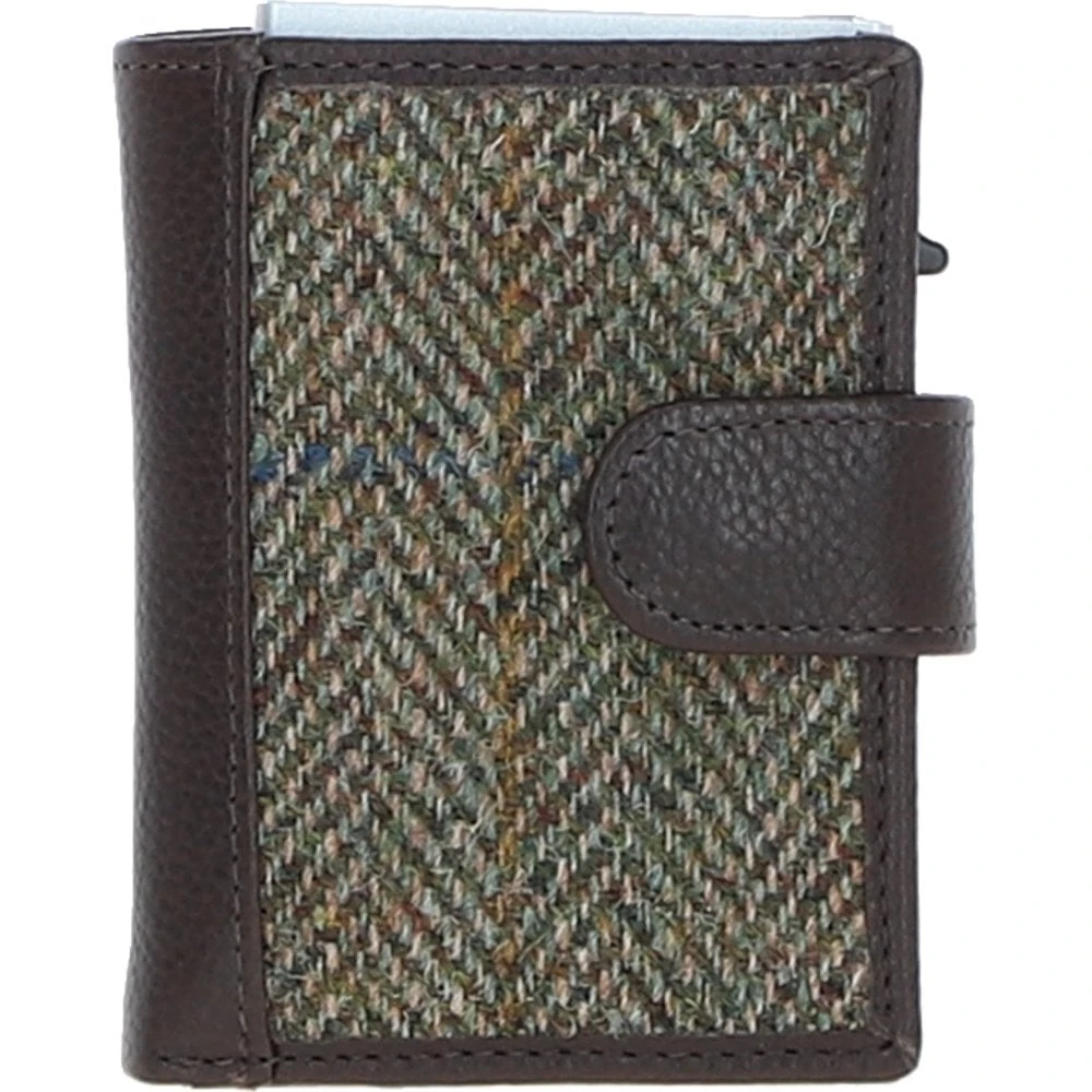 Leather X Harris Tweed RFID Secure Wallet Brown/Green: TW-16-09-BG