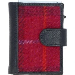Leather X Harris Tweed RFID Secure Wallet Navy/Pink: TW-16-06-NP