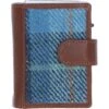 Leather X Harris Tweed RFID Secure Wallet Tan/LT Blue: TW-16-05-TB
