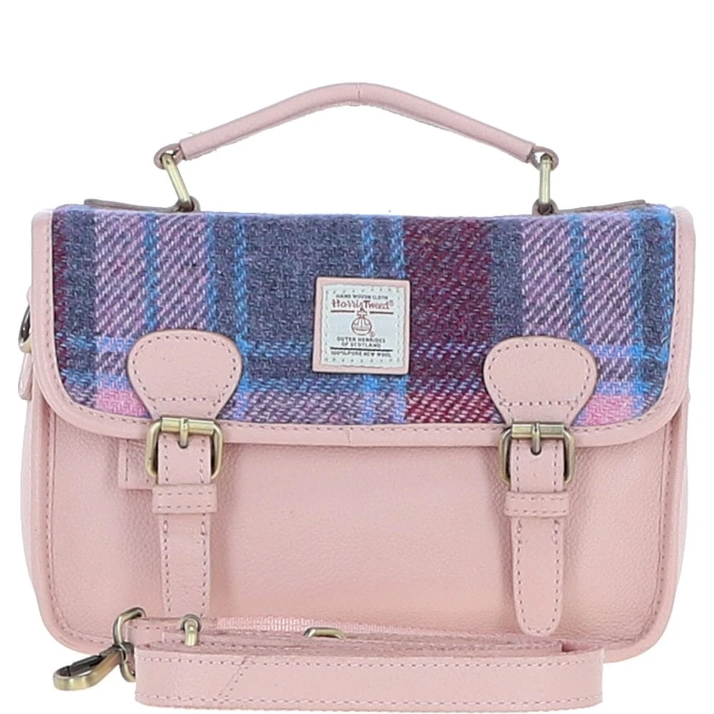 Leather X Harris Tweed Satchel Bag Baby-pink/Pink: TW-68-15-BP