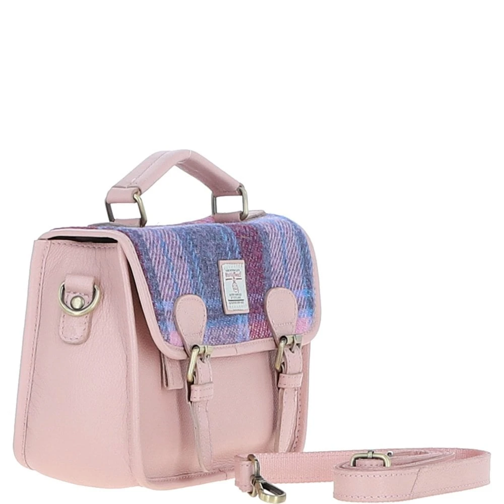 Leather X Harris Tweed Satchel Bag Baby-pink/Pink: TW-68-15-BP - Image 5