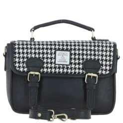 Leather X Harris Tweed Satchel Bag Black/White: TW-68-12-BW